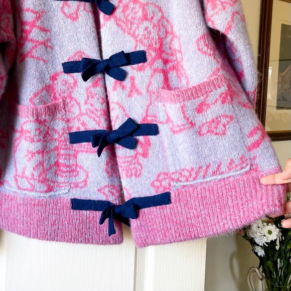 YanYan Fuzzy Laza Cardigan Alpaca Jacquard Oversized Sky Pink Large XL EUC - Picture 3 of 9
